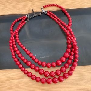 80s Red 3 Strand Necklace